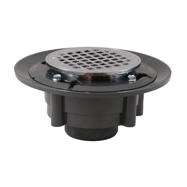 Jones Stephens 2inX3in Heavy Duty PVC Shower Drain with 3-1/2in Metal Spud and 5in Round Chrome Plated Strainer D49059 - main